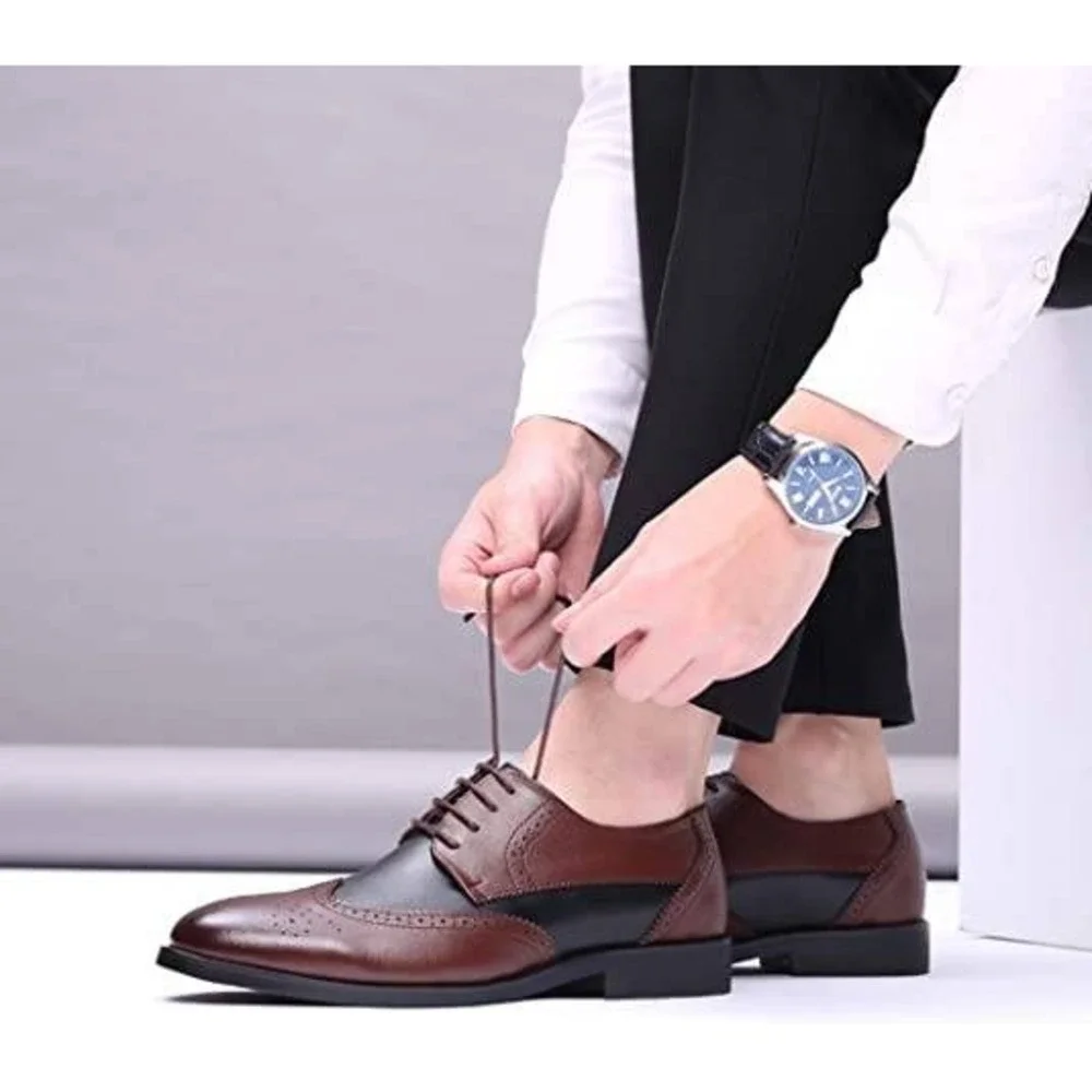 Santimon‎ Men's US 7.5 Brown Black Wingtip Lace Up Derby Pointed Toe Shoes